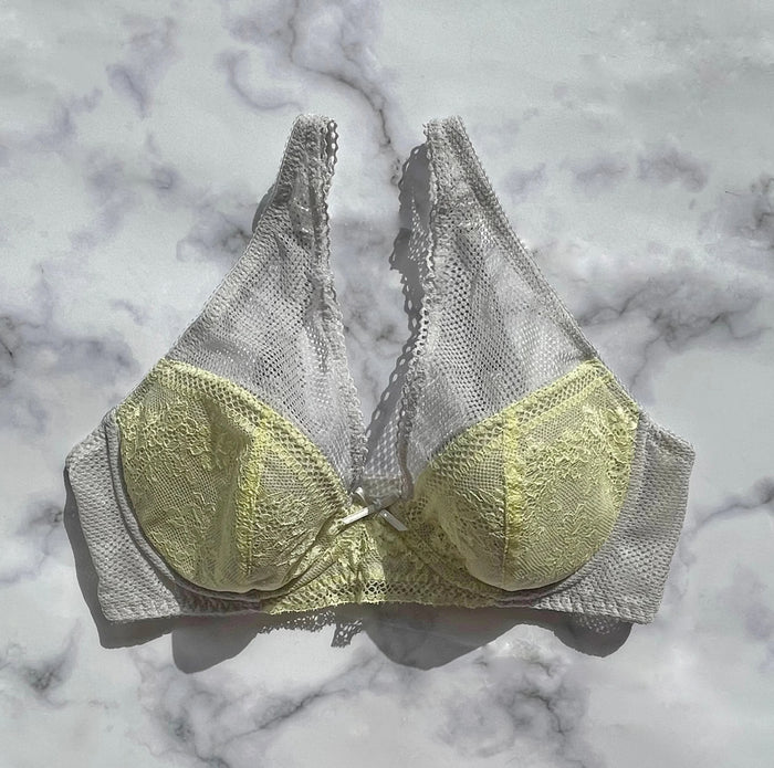 Floral Plunge Underwire Bra | Gray