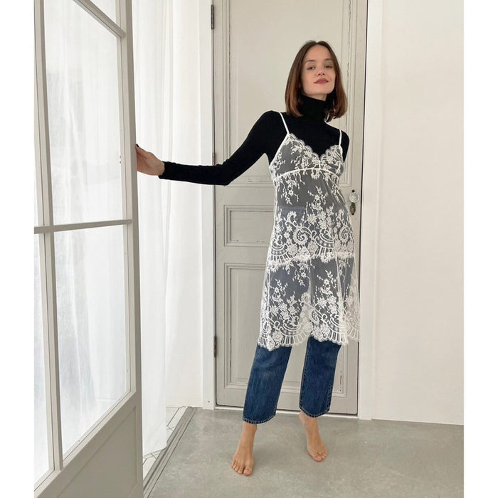 Flower Paisley Long Camisole | White