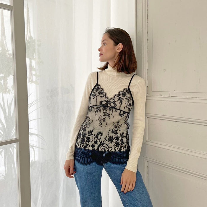 Flower Paisley Short Camisole | Black