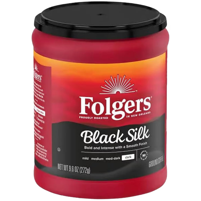 Folgers Black Silk Dark Roast Ground Coffee Bold & Smoky Flavor 9.6 oz - 6 Pack