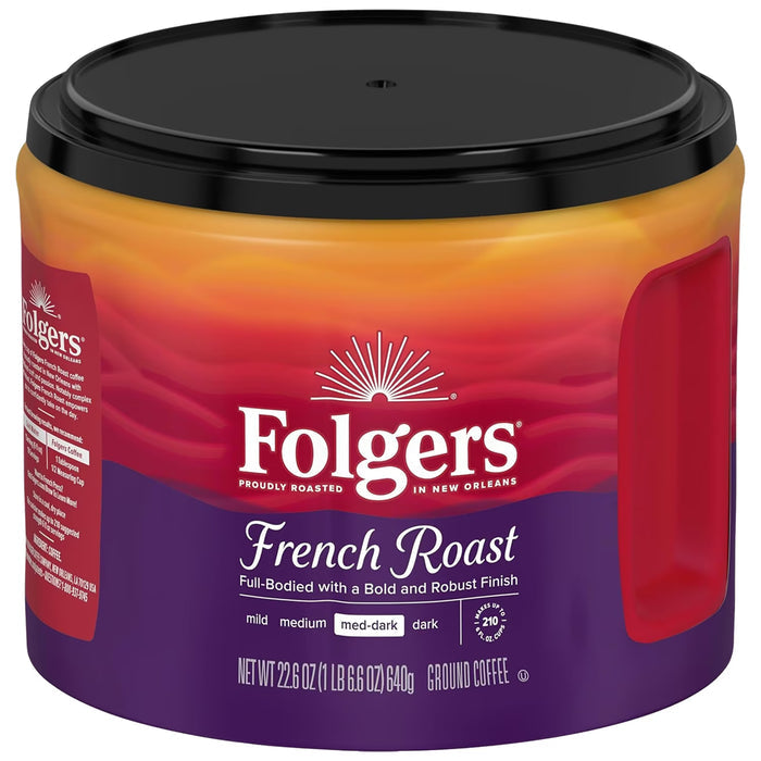 Folgers French Roast Medium-Dark Ground Coffee Bold & Full-Bodied 22.6 oz - 6 Pack