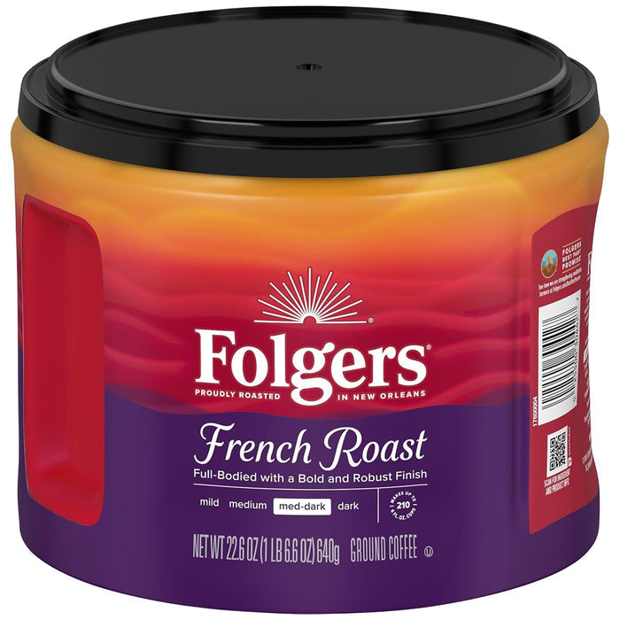Folgers French Roast Medium-Dark Ground Coffee Bold & Full-Bodied 22.6 oz - 6 Pack