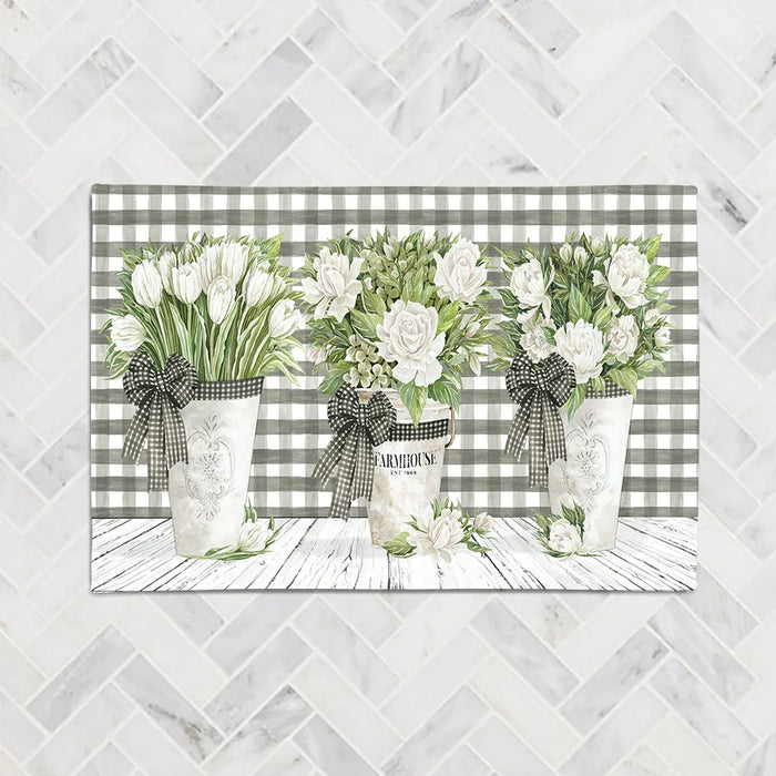 French Country Gingham Garden Chenille Accent Rug