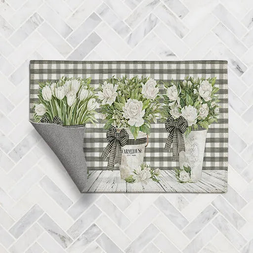 French Country Gingham Garden Chenille Accent Rug