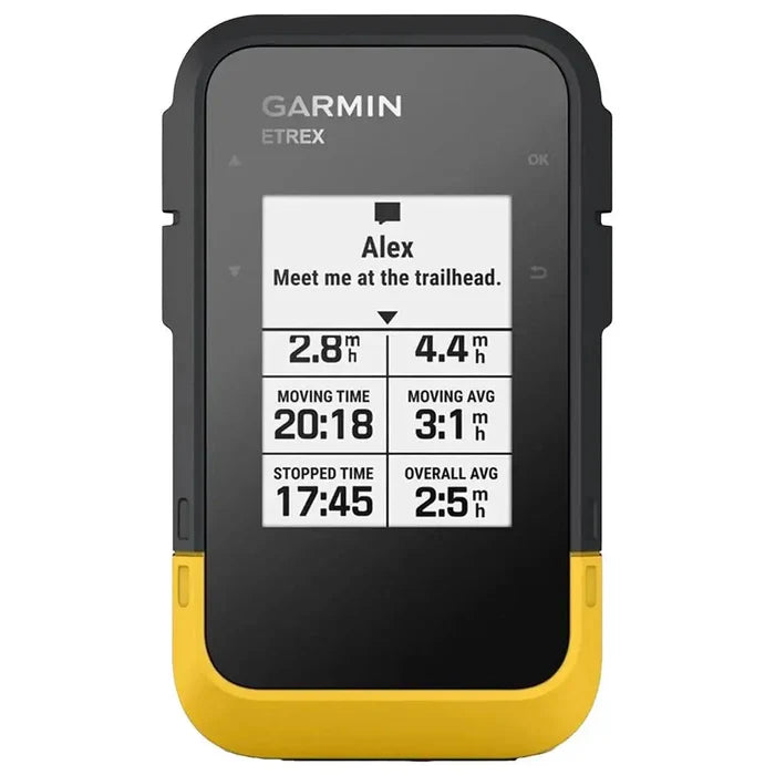 Garmin eTrex SE Handheld GPS Device displaying trip data and messaging features, designed for outdoor navigation and exploration.  from  John Bull Clothing