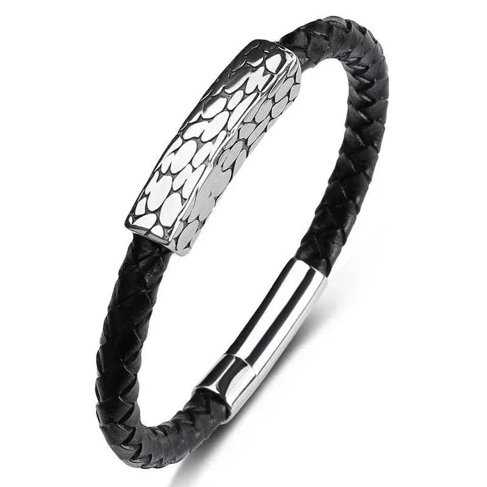 Genuine leather braided bracelet - AntoniosClothing - Black