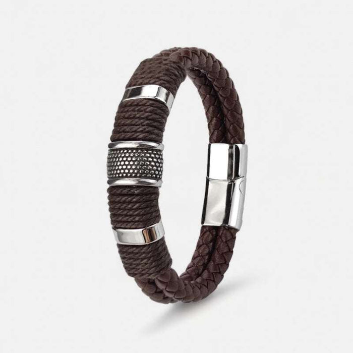 Genuine leather double bracelet - AntoniosClothing - Brown