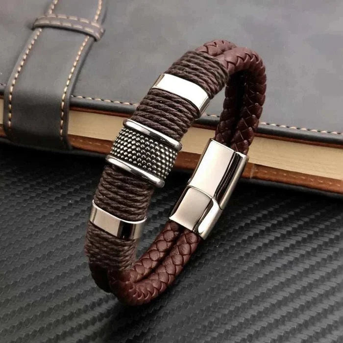 Genuine leather double bracelet - AntoniosClothing - Brown