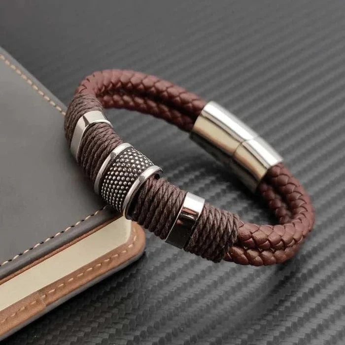 Genuine leather double bracelet - AntoniosClothing - Brown