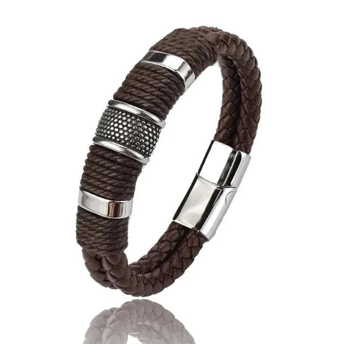 Genuine leather double bracelet - AntoniosClothing - Brown