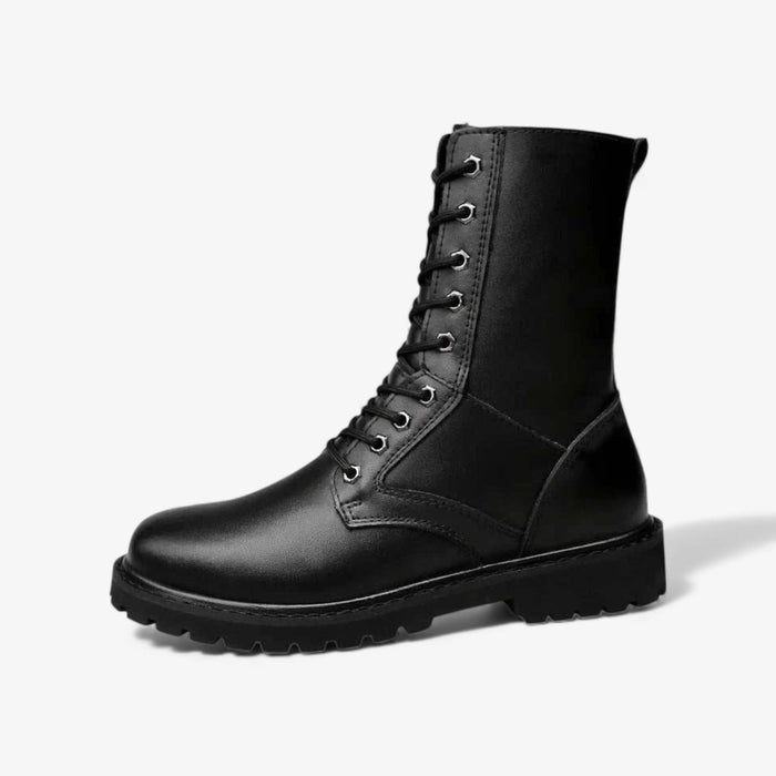 Genuine leather motorcycle boots - AntoniosClothing - Black with fur