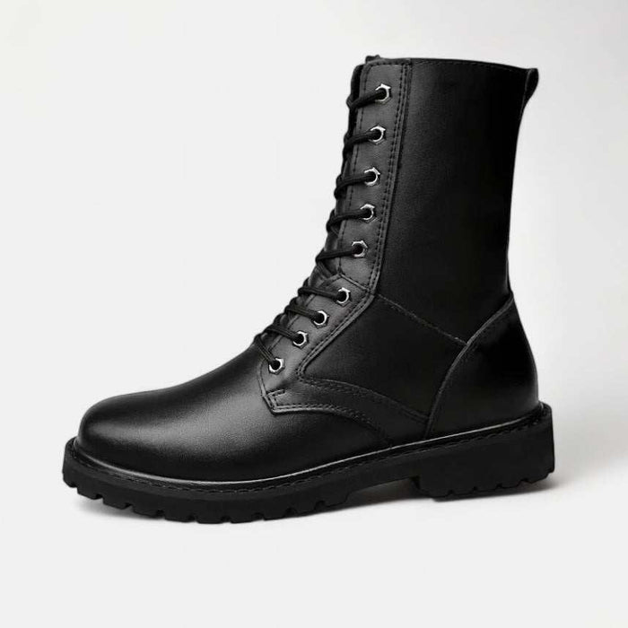 Genuine leather motorcycle boots - AntoniosClothing - Black with fur