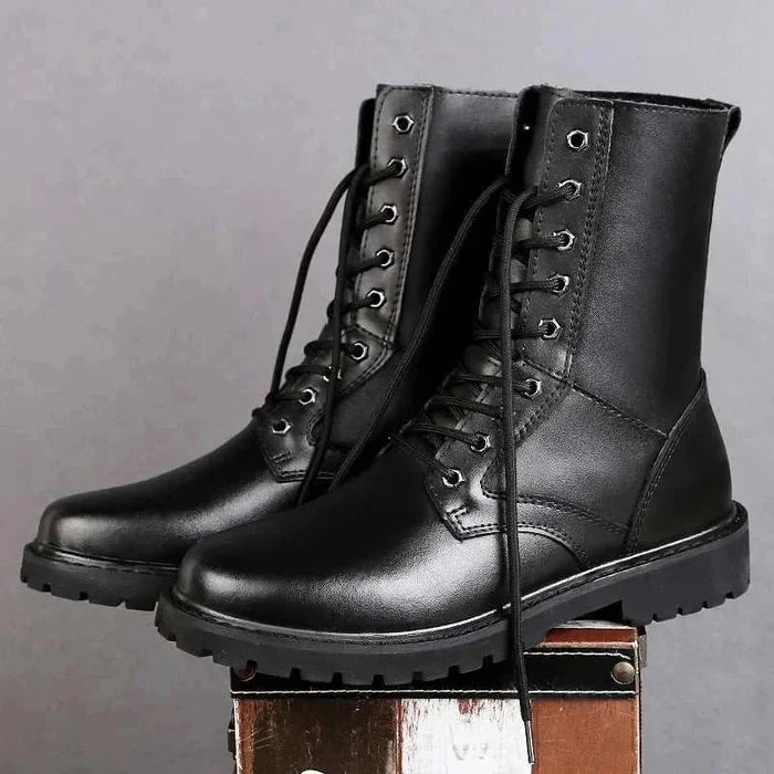 Genuine leather motorcycle boots - AntoniosClothing - Black with fur