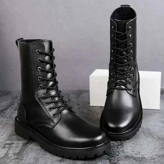 Genuine leather motorcycle boots - AntoniosClothing - Black with fur