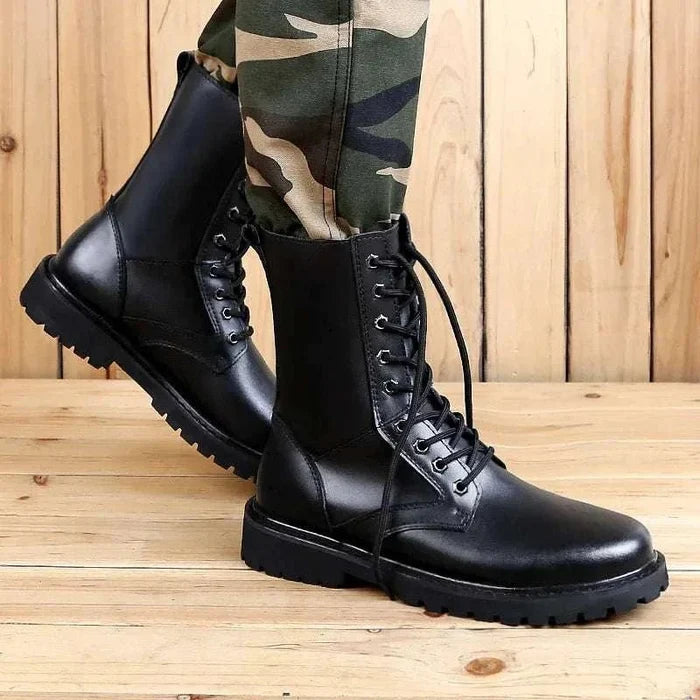 Genuine leather motorcycle boots - AntoniosClothing - Black with fur