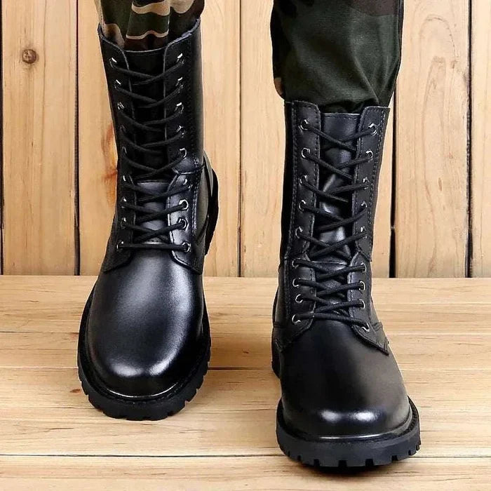 Genuine leather motorcycle boots - AntoniosClothing - Black with fur