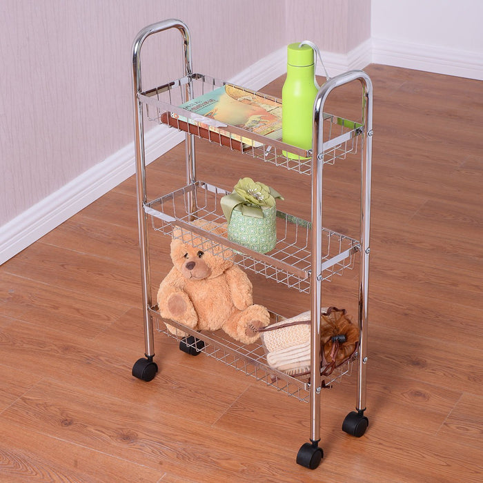 Save giantex 3 tier metal storage rack baskets shelving home kitchen office garage w wheels