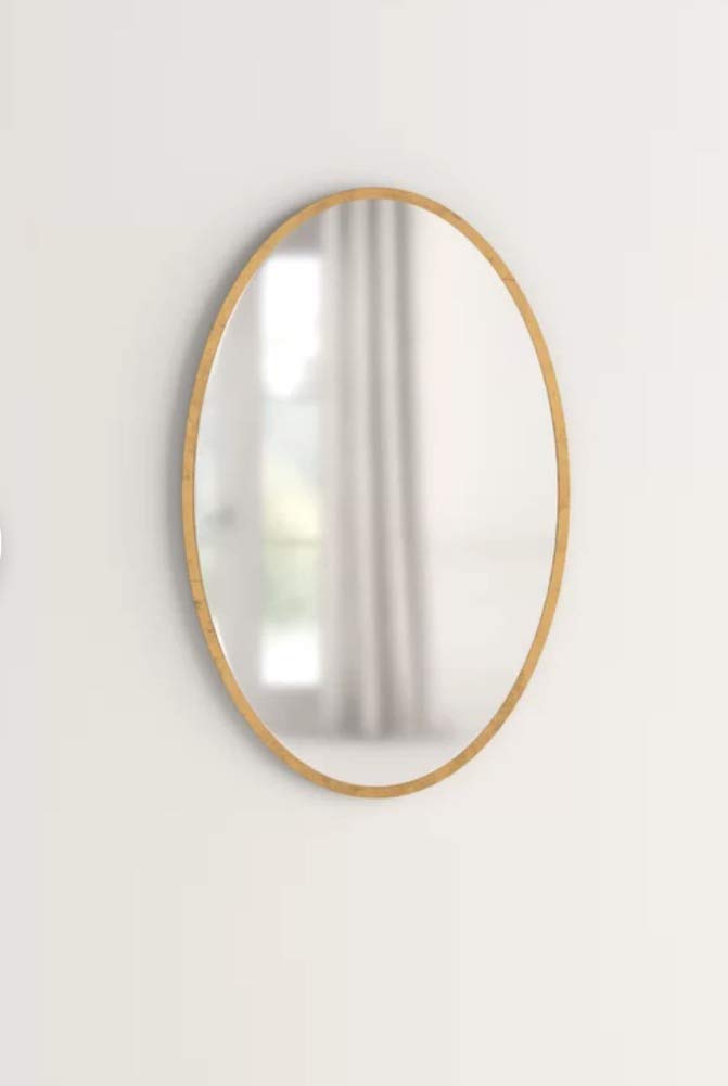 Gold Wood Frame Oval Shape Wall Mirror