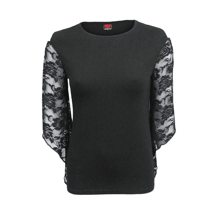 GOTHIC ELEGANCE - Rose Lace Sleeve Top - Spiral USA