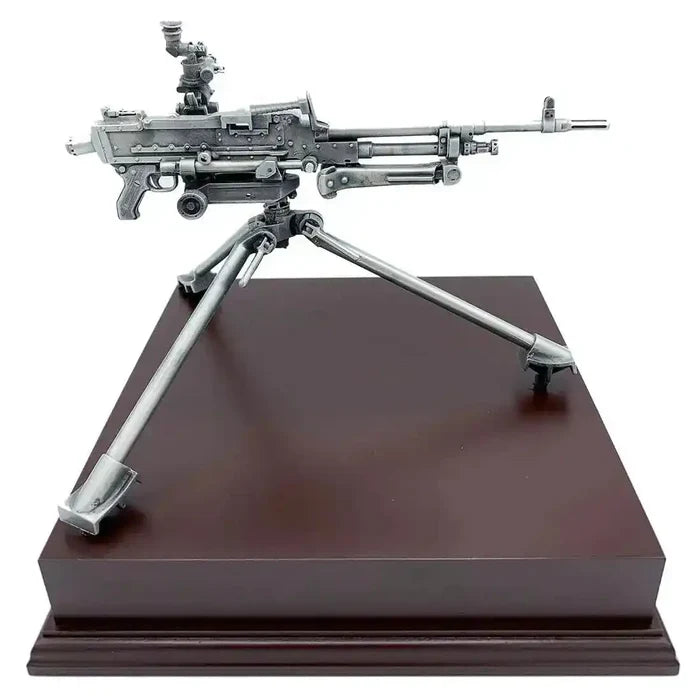 Side profile of GPMG Sustained Fire Pewter Statue with intricate detailing, perfect for army memorabilia and home decor.  from  John Bull Clothing