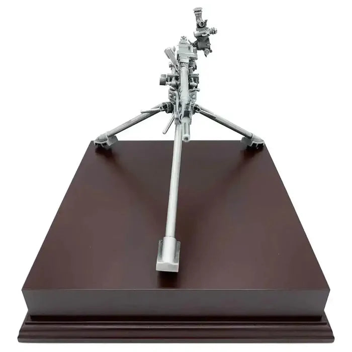 Rear view of GPMG Sustained Fire Pewter Statue on rosewood base, highlighting craftsmanship in military sculpture artwork.  from  John Bull Clothing