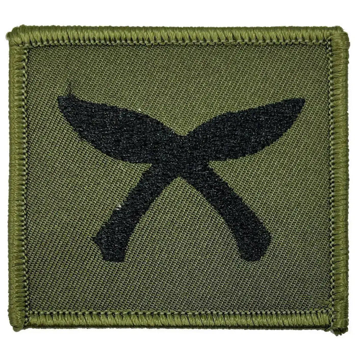 Single Gurkha Cross Khukuri TRF patch featuring black khukuri blades on green fabric with Velcro backing, MoD regulation design. 1 Flash from  John Bull Clothing