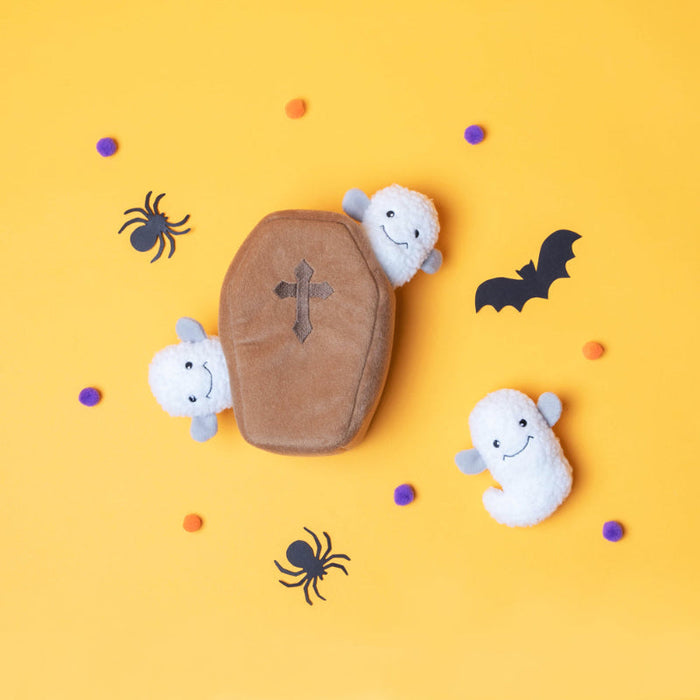 Halloween Burrow Coffin with Ghosts Interactive Dog Toy Set - 4 Pc