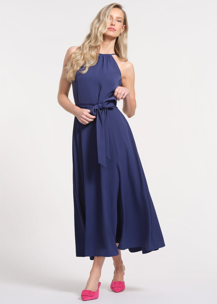 Halter neckline Neck Tiered construction Maxi length Dress