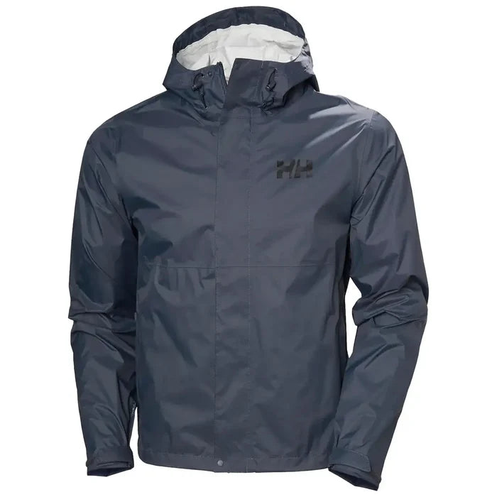 Helly Hansen Mens Loke 2.0 Waterproof Jacket in dark grey with hood and front zip, ideal for rain protection and outdoor wear. Alpin Frost from  John Bull Clothing