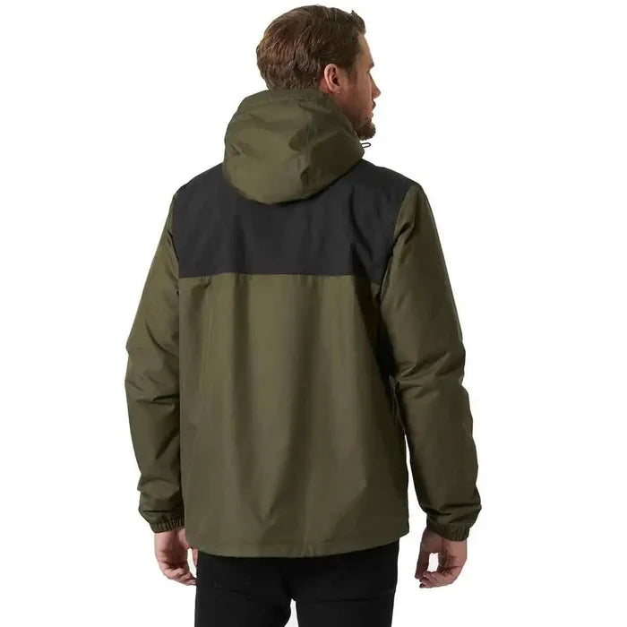 Back view of the Helly Hansen Men's Vancouver Fleece Lined Jacket in olive green, showing its durable, weather-resistant construction.  from  John Bull Clothing