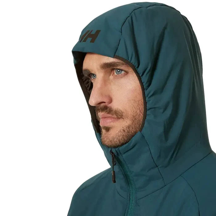 Close-up of the Helly Hansen Odin Stretch Hood Insulator 2.0 Jacket hood, highlighting its snug fit and insulated design for enhanced protection against the elements.  from  John Bull Clothing