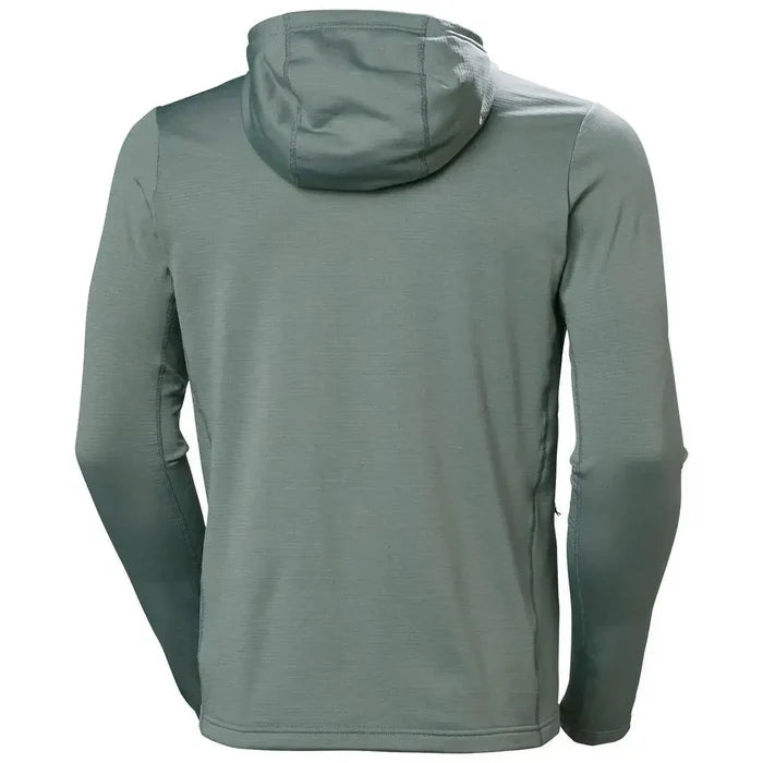 Back view of the Helly Hansen Versalite Hooded Fleece Jacket in green, highlighting the streamlined design and comfortable hood for added coverage.  from  John Bull Clothing