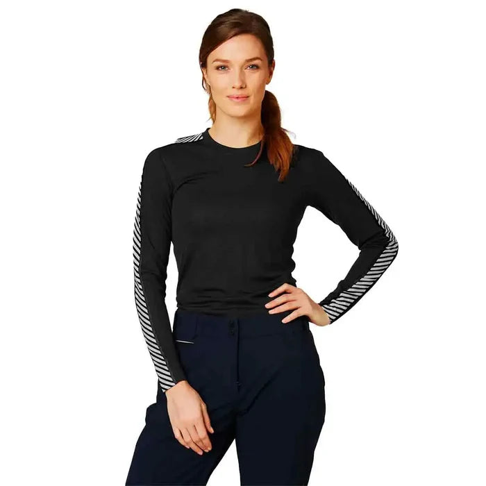 Helly Hansen Womens Lifa Stripe Long Sleeve Crew Base Layer - John Bull Clothing Black from  John Bull Clothing