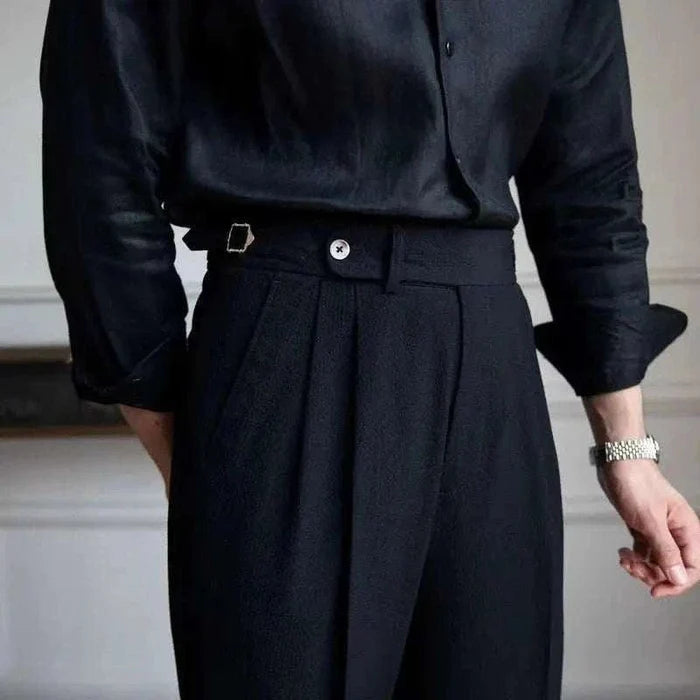 High-waist belt design trousers - AntoniosClothing - Black