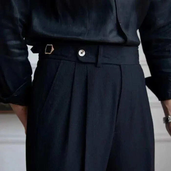 High-waist belt design trousers - AntoniosClothing - Black