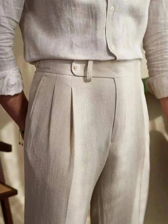 High-waist belt design trousers - AntoniosClothing - Apricot