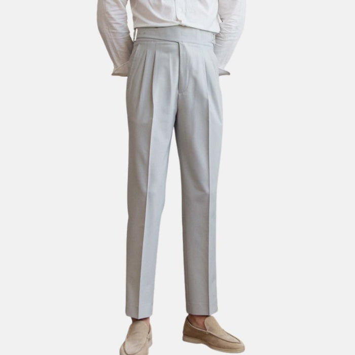 High Waist Business Trousers - AntoniosClothing - White Gray
