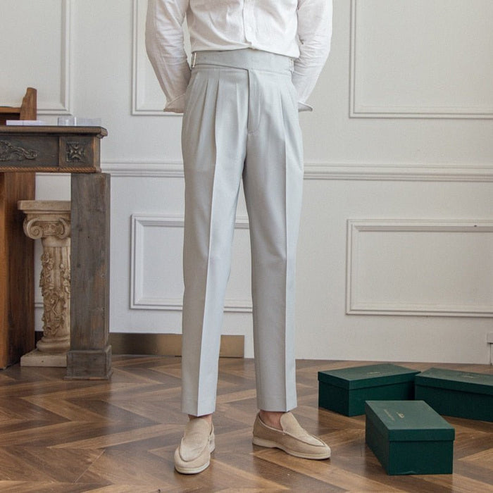 High Waist Business Trousers - AntoniosClothing - White Gray