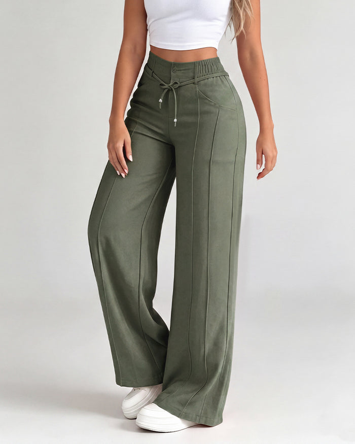 High-Waisted Drawstring Wide-Leg Pants