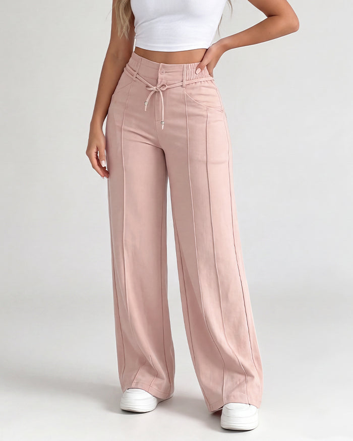 High-Waisted Drawstring Wide-Leg Pants