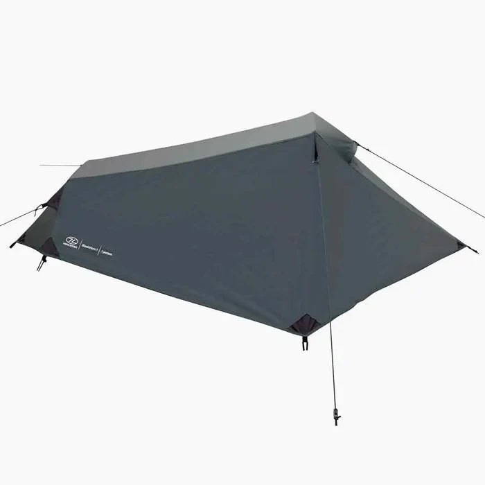 Rear side of Highlander Blackthorn 1 Person Tent Gen 2 in green, showcasing its tapered shape for efficient space and weather protection.  from  John Bull Clothing