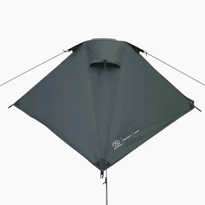 Top-down view of Highlander Blackthorn 1 Person Tent Gen 2 in green, highlighting its streamlined structure and ventilation flap.  from  John Bull Clothing