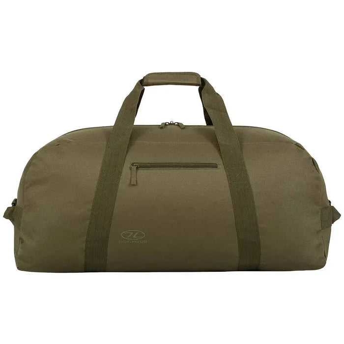 Highlander Cargo 100L Heavy Duty Bag in olive green, designed for rugged use with reinforced handles, a spacious main compartment, and a secure front pocket. Olive Green from  John Bull Clothing