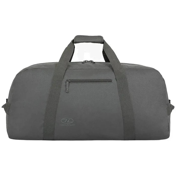Highlander Cargo 100L Heavy Duty Bag in grey, offering a large storage capacity, sturdy polyester fabric, and a convenient zippered front pocket for essentials. Grey from  John Bull Clothing