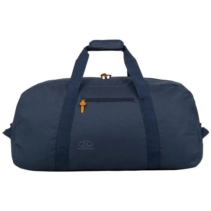 Highlander Cargo 100L Heavy Duty Bag in navy blue, featuring a robust design, reinforced straps, and a front zippered pocket with a contrasting zipper pull. Denim Blue from  John Bull Clothing