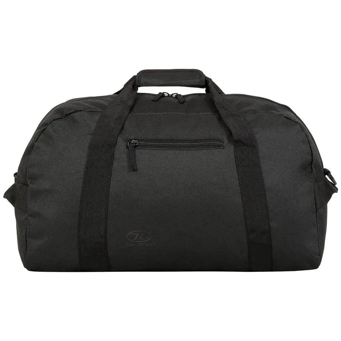 Highlander Cargo 45L Holdall Bag in black, featuring a spacious main compartment, sturdy handles, and a front zip pocket for easy access. Black from  John Bull Clothing