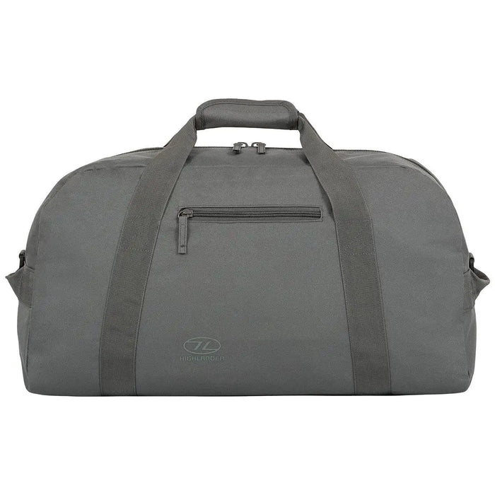 Highlander Cargo 45L Holdall Bag in grey, designed for travel and outdoor use with reinforced straps and a secure zippered closure. Grey from  John Bull Clothing