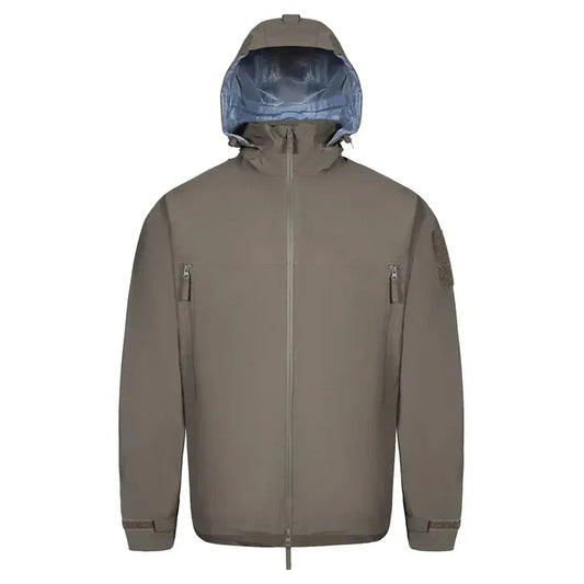 Highlander Cyclone Pro Waterproof Jacket in khaki with hood and front zip, ideal for outdoor protection and wind resistance. Ranger Green from  John Bull Clothing