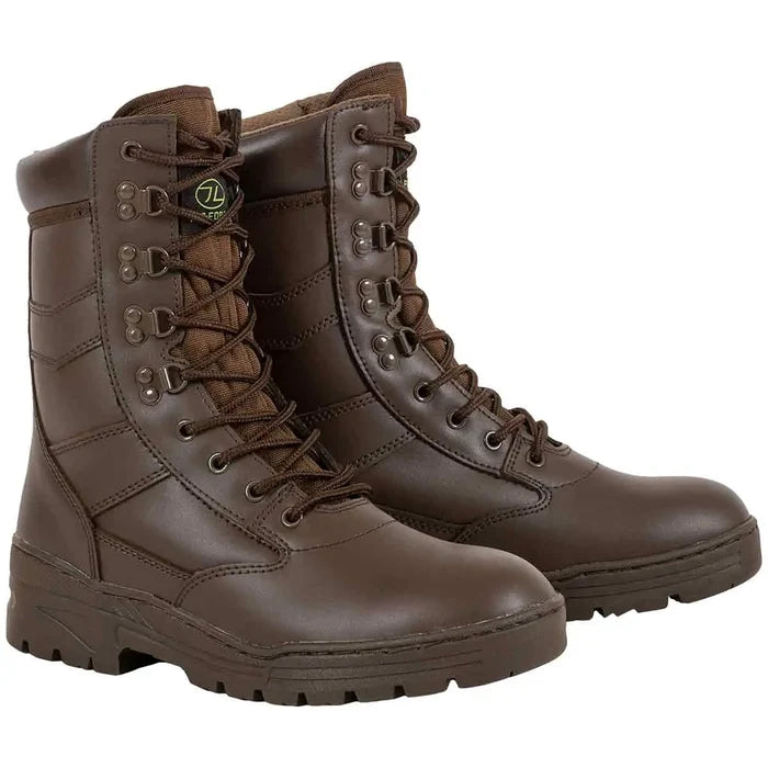 Highlander Delta Brown Combat Boot with durable leather construction, high ankle support, and rugged sole for outdoor and military use.  from  John Bull Clothing