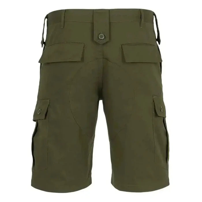 Rear view of olive green Highlander Elite Combat Shorts showing reinforced seat and back pockets for added durability.  from  John Bull Clothing